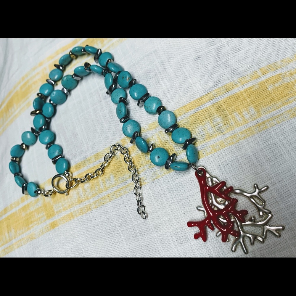Handcrafted turquoise & coral necklace